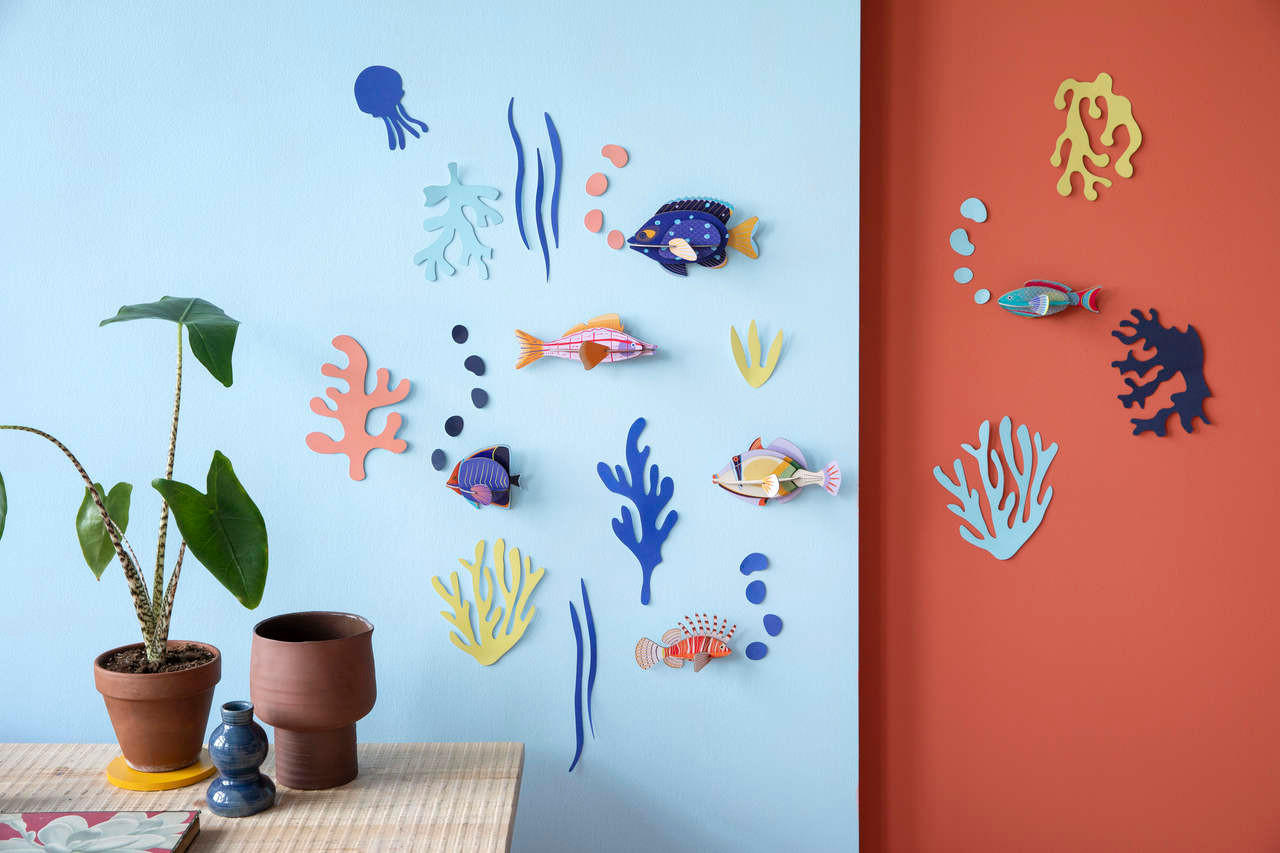 WANDDEKO Aquarium-Set 18/7 cm - Blau/Multicolor, Wellpappe (18/7/11cm) - KUNSTLOFT