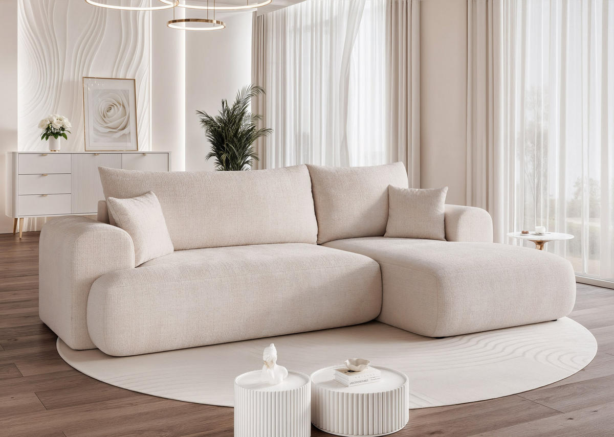 ECKSOFA BLOOM mit Schlaffunktion und Bettkasten Creme - Creme, Holzwerkstoff/Kunststoff (263/150cm) - Idohome