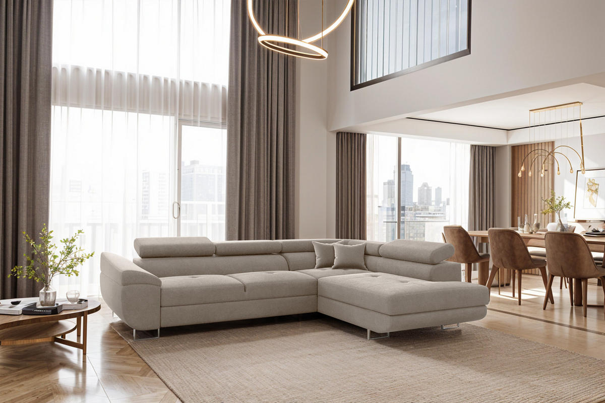 ECKSOFA FALIO L-Form Mit Schlaffunktion Im Modernen Stil Für Das Wohn Und Schlafzimmer KaltesBeige Rechts - Cappuccino, Holz/Textil (275/202cm) - Kaiser Möbel