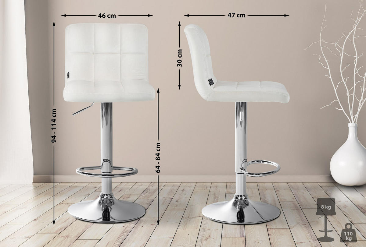 BARHOCKER 2er Set Samt creme - Chromfarben/Creme, Textil/Metall (46/94/47cm) - CLP