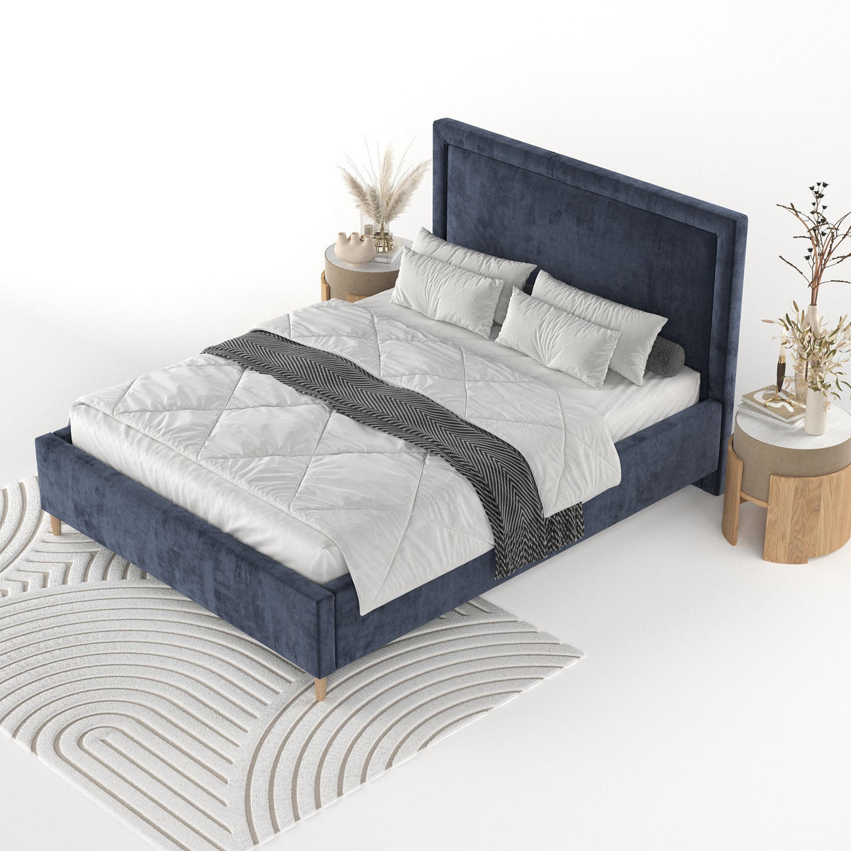 POLSTERBETT Vega 140/200 cm Marineblau im Lotta Stoff - Naturfarben/Dunkelblau, Holz/Holzwerkstoff (140/200cm) - AltaBeds