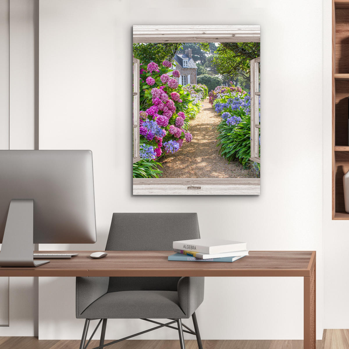 KOVOVÝ OBRAZ Hortenzie - Priehľadné - Kvety - Leto - Fialová - Cesta 60x80 cm - lila, kov (60/80cm) - MuchoWow