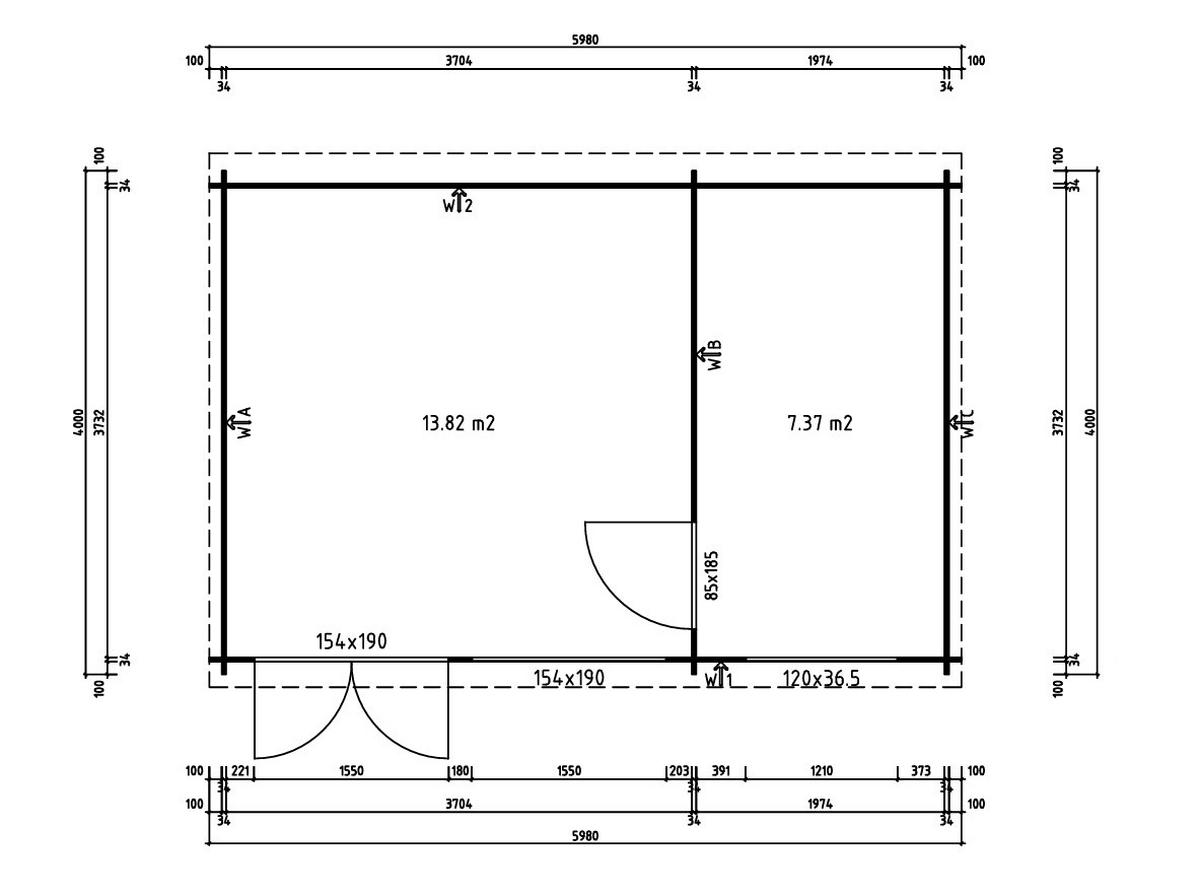 GARTENHAUS Holz Atrium - Pinienfarben, Holz (598/230/420cm) - Alpholz