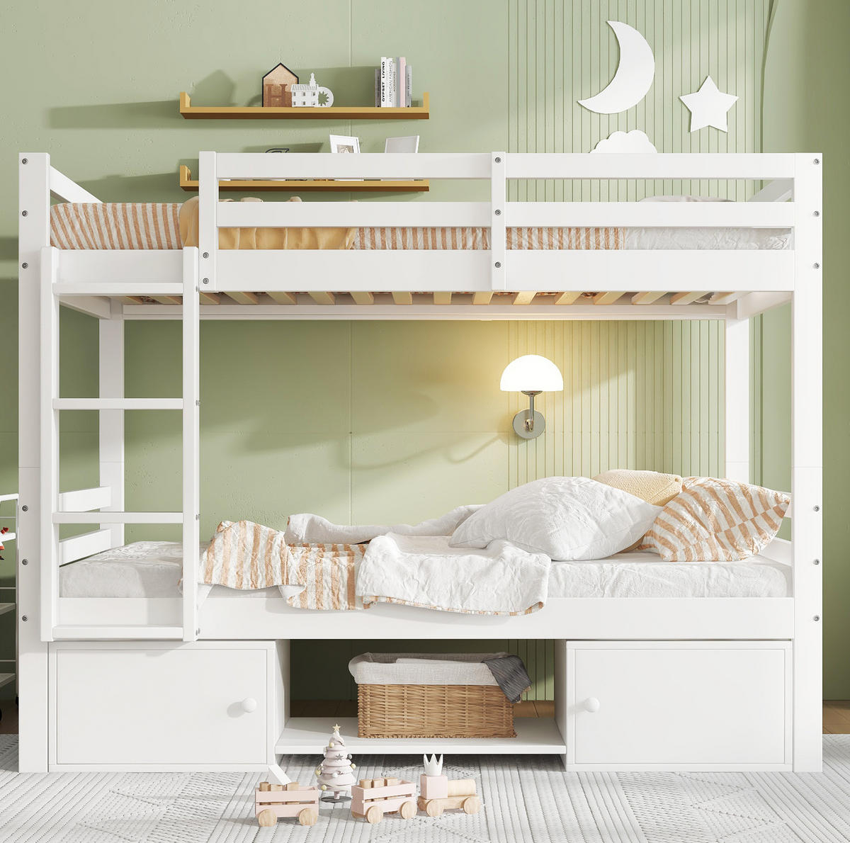ETAGENBETT 90/200 cm in Weiß mit Stauraum und teilbarer Konstruktion - Weiß, Holzwerkstoff (90/200cm) - Flora Grace