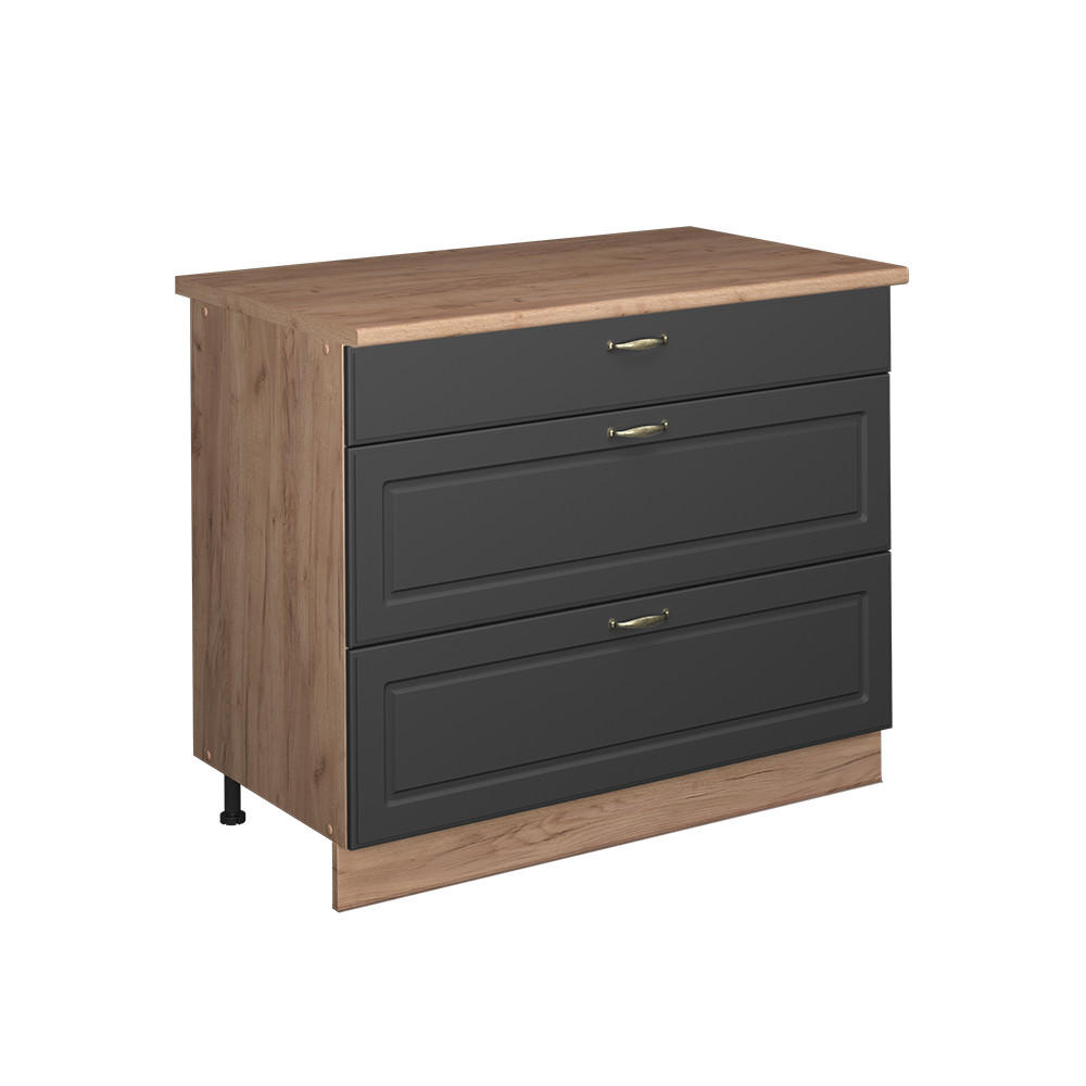 KÜCHENUNTERSCHRANK Fame-Line, Anthrazit-Gold Landhaus/Goldkraft Eiche, 100 cm, AP Eiche - Honigeiche/Anthrazit, Holzwerkstoff (100/82/60cm) - Vicco