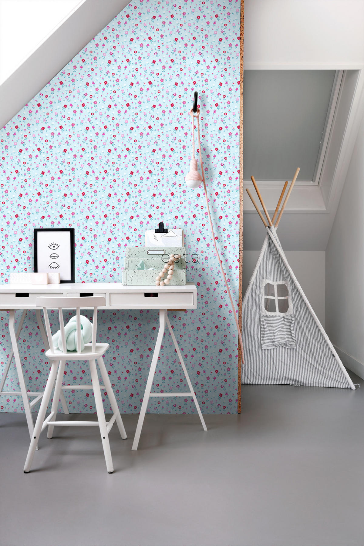 TAPETE Blumen 53 cm x 10.05 m - Rot, Papier (53/0.1cm) - ESTAhome