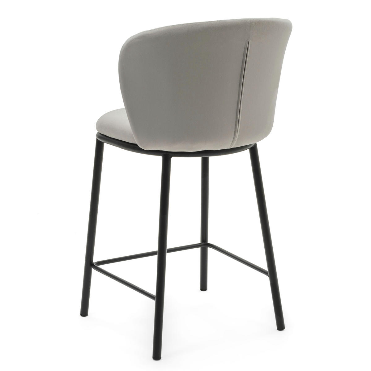 BARHOCKER BARI gepolsterter mit Steppung - hellgrau - Samt Velour - Hellgrau/Schwarz, Textil/Metall (55/94/57cm) - NEW HOME