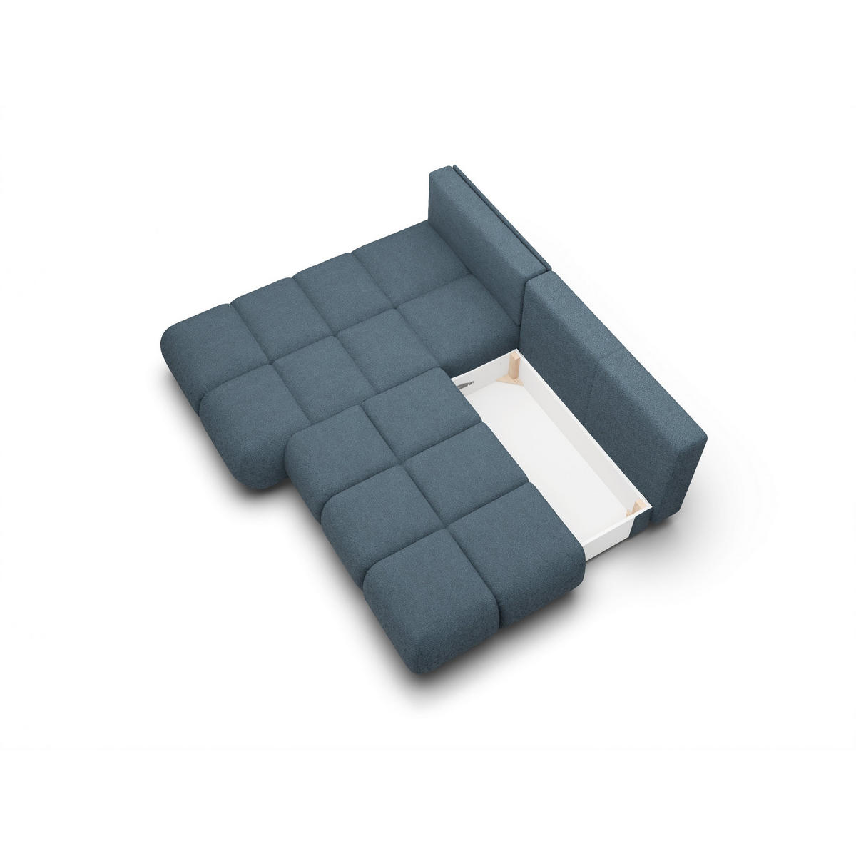 ECKSOFA CORSO L-S Blau Boucle-Stoff mit Schlaffunktion - Blau, Holz (230/177cm) - MASSENO