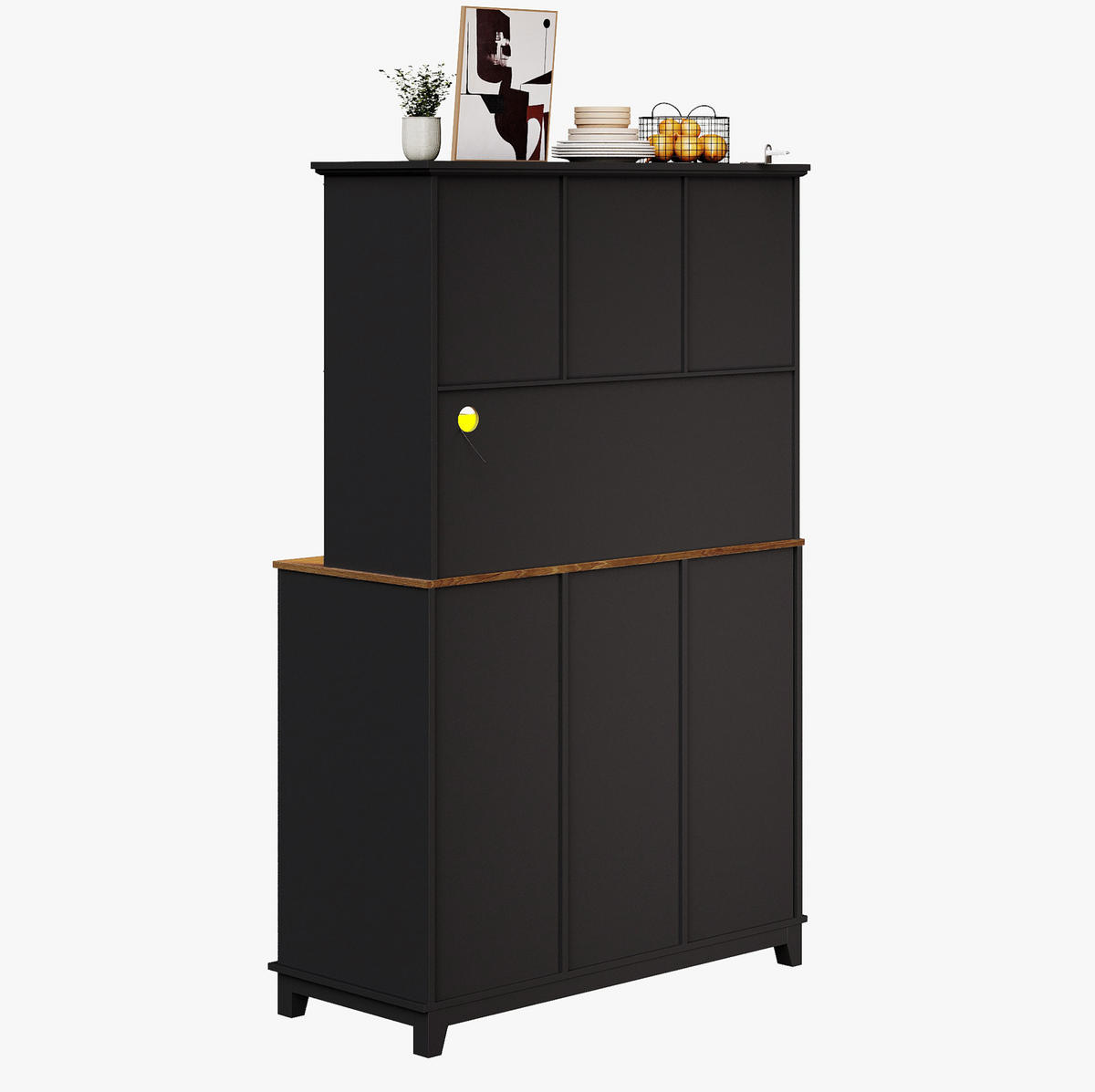 BUFFET 105/38,4/180 cm in Schwarz mit LED-Beleuchtung und Glastüren - Schwarz, Holzwerkstoff (105/180/38.4cm) - Flora Grace