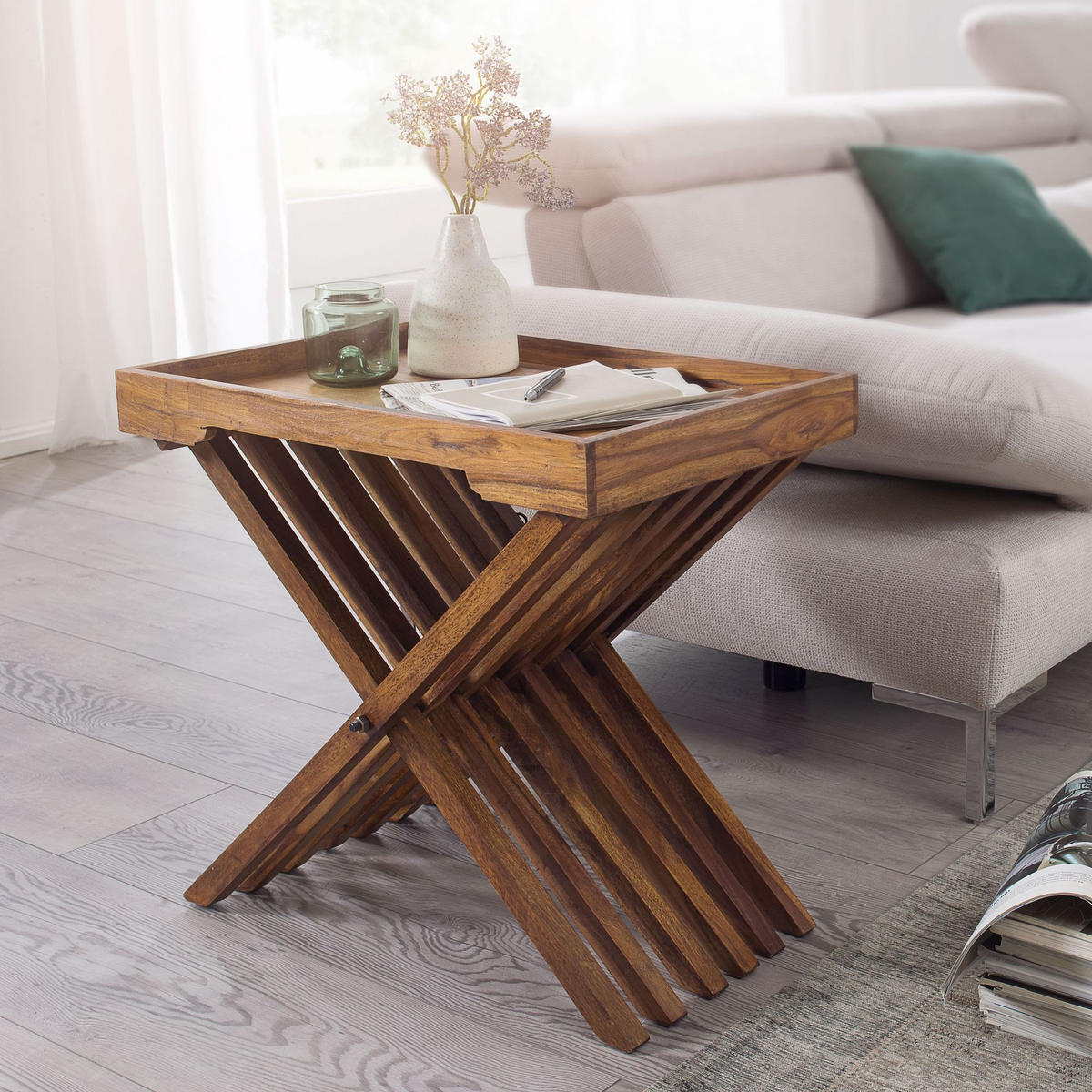 WOHNZIMMERTISCH X-Förmig ANDREJ - Sheeshamfarben, Holz (60/40/57cm) - tinkaro