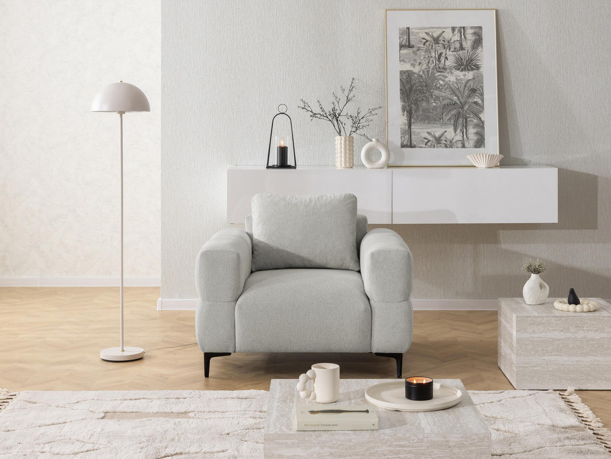 SEDACIA ZOSTAVA 3+2+1 Cardea v bublinkovom vzhľade z mäkkej svetlosivej štruktúrovanej látky - čierna/svetlosivá, kov/drevo (217/80/97cm) - S-Style Möbel