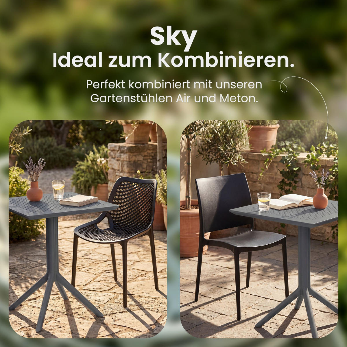 GARTENTISCH eckig 60/60/74 cm Kunststoff Dunkelgrau - Dunkelgrau, Kunststoff (60/60/74cm) - CLP