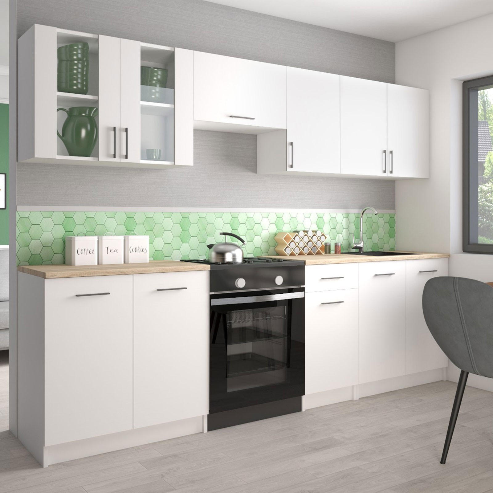 KÜCHENZEILE LECO 260 weiss matt - Weiß, Holzwerkstoff (260/82/46cm) - roe furniture