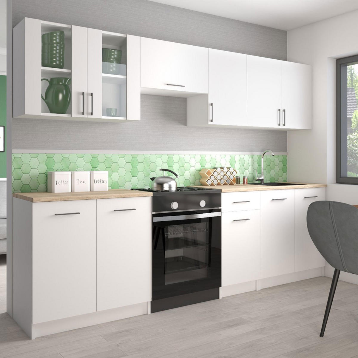 KÜCHENZEILE LECO 260 weiss matt - Weiß, Holzwerkstoff (260/82/46cm) - roe furniture