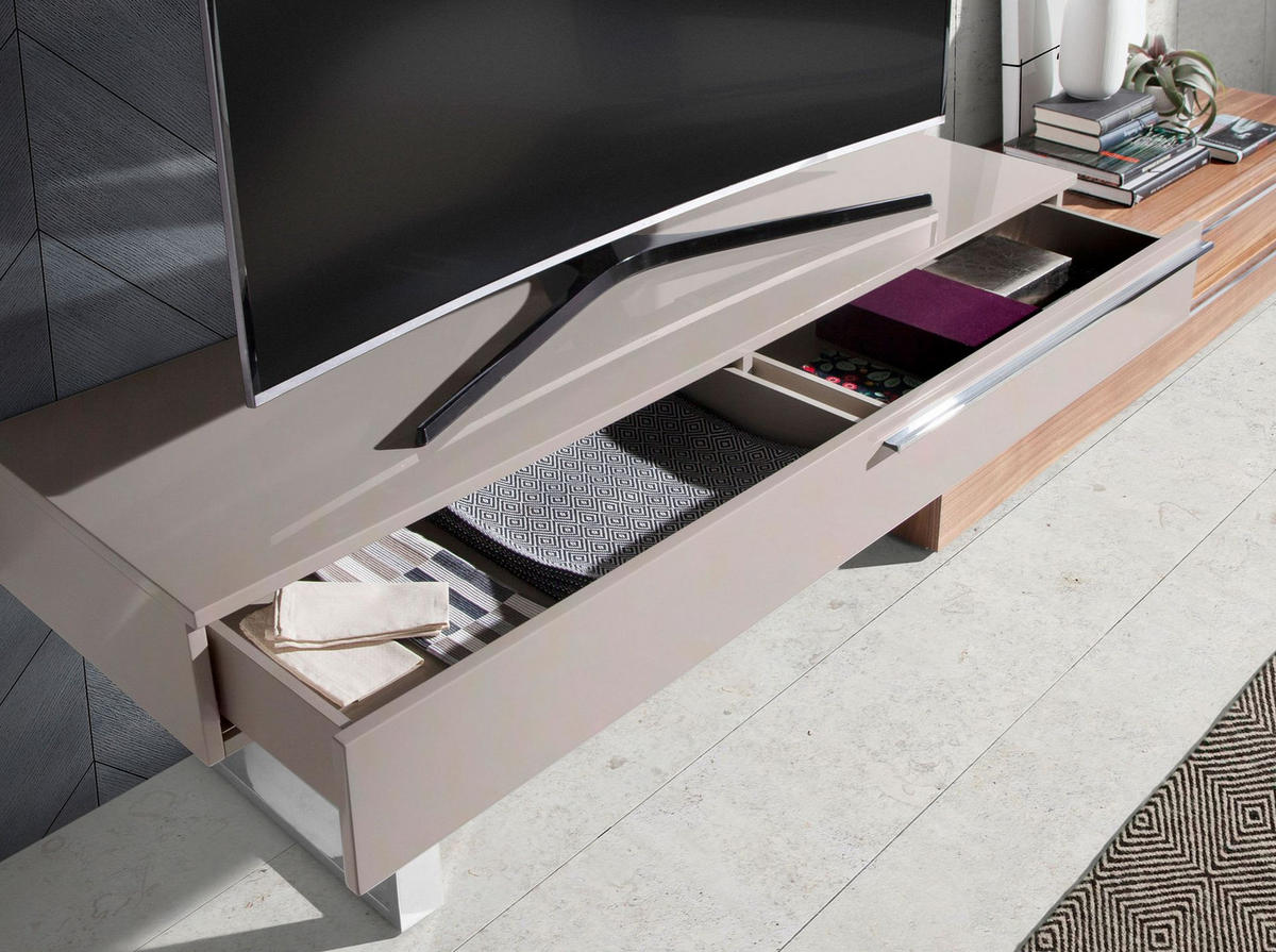 TV-ELEMENT TV-Möbel aus beigem Holz, Nussbaum und verchromtem Stahl 250/45/53 cm - Edelstahlfarben/Walnussfarben, Holz (250/53/45cm) - ANGEL CERDA