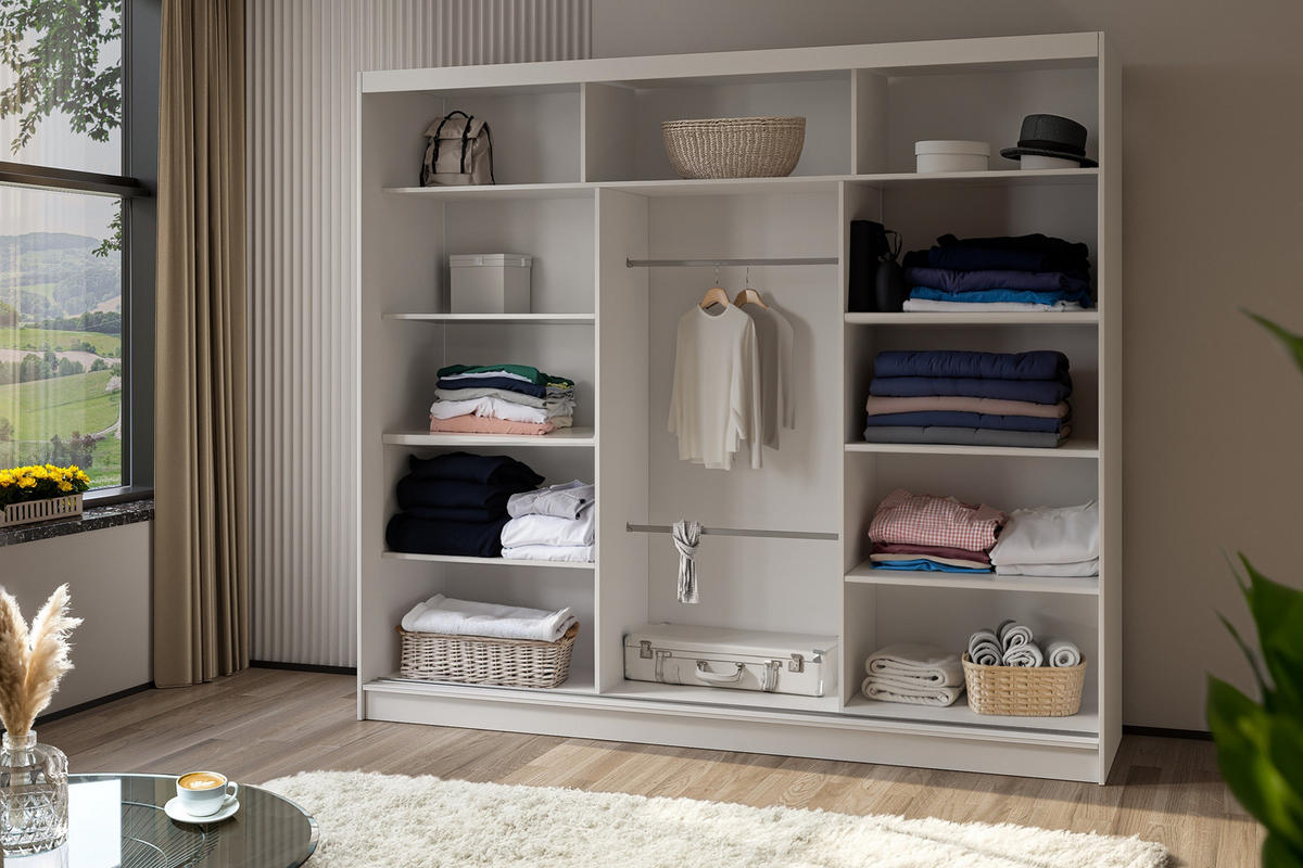 SCHWEBETÜRENSCHRANK Cabinio Weiß Schwarz 240/216/61 cm – Modern, mit Lamellen - Schwarz/Weiß, Holzwerkstoff/Kunststoff (240/216.1/61cm) - AX Living