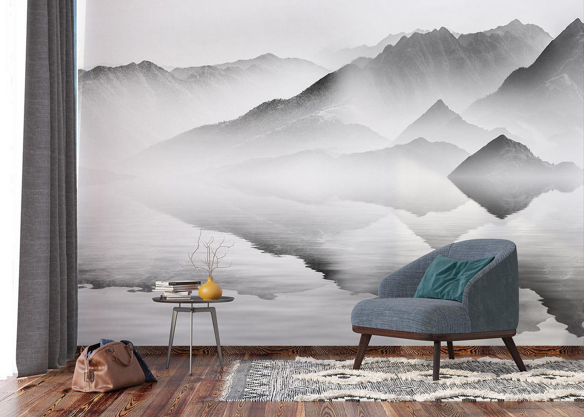 FOTOTAPETE Berglandschaft 375 x 270 cm - Grau, Papier (375/270cm) - Sanders & Sanders