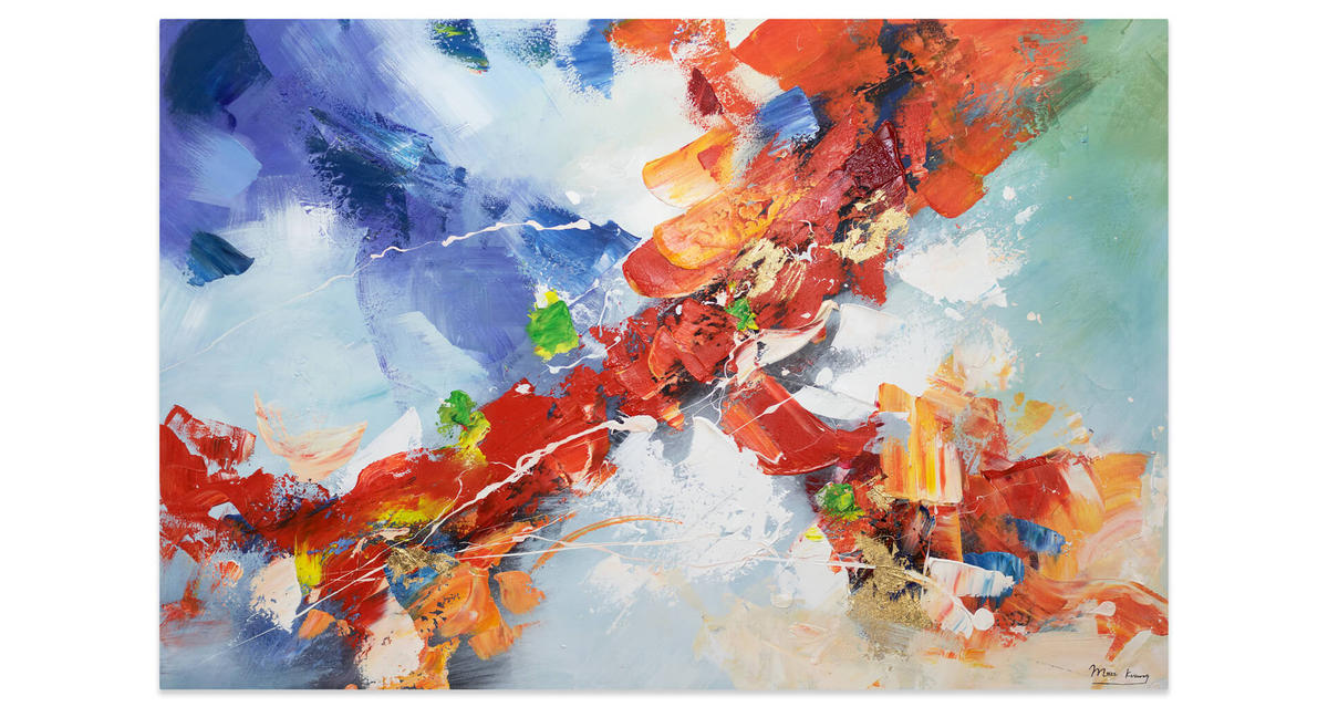 ACRYLBILD HANDGEMALT 120/80 cm - Blau/Rot, Holz/Textil (120/80cm) - KUNSTLOFT