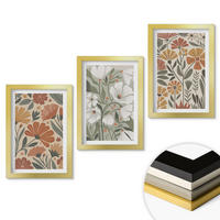 WANDBILDER 3er Set - 20x30 cm Goldrahmen - Blumenmuster in Orange und Grün - Goldfarben, Kunststoff (20/30cm) - ArtPrintCave