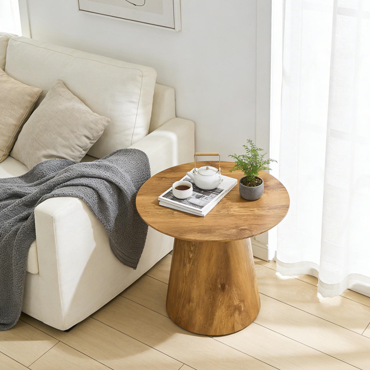 BEISTELLTISCH rund im Design, Sofatisch aus Holz - Eichefarben, Holzwerkstoff (50/50/48cm) - Meubles Cosy
