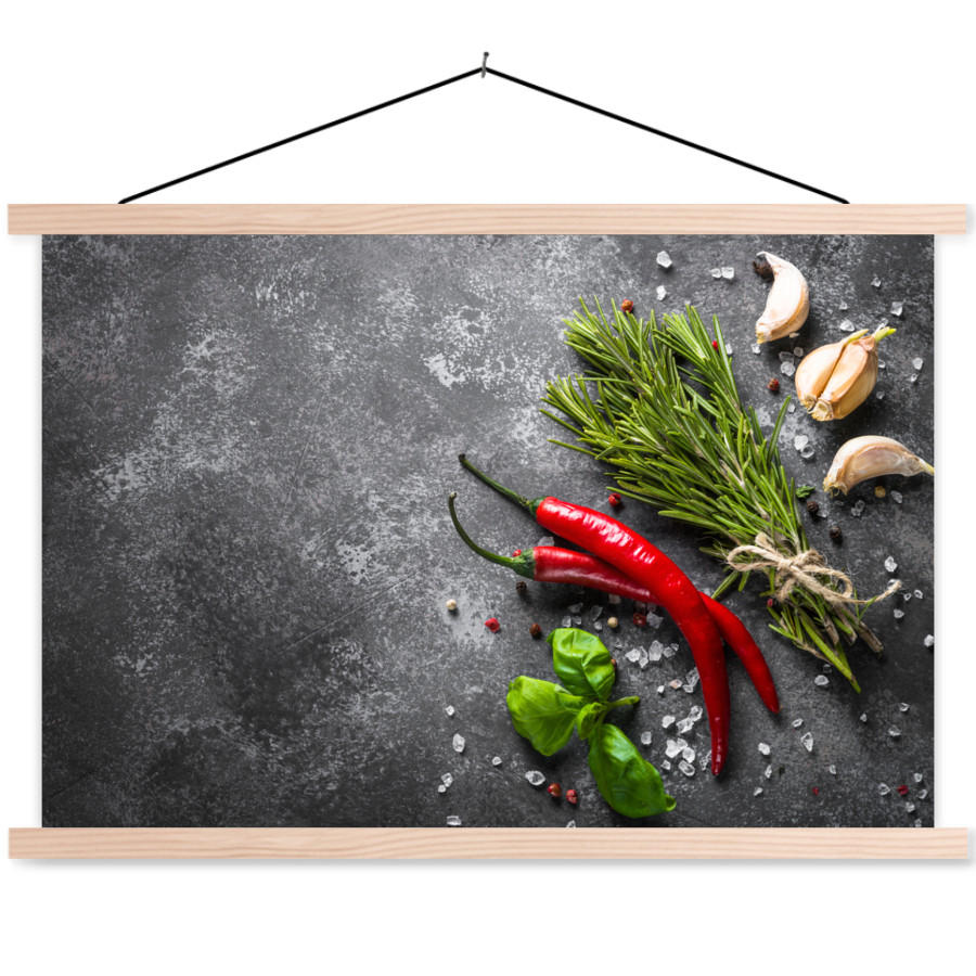 MuchoWow PLAKÁT S MAGNETICKOU LIŠTOU Pepř - Bylinky - Koření - Beton 90x60 cm