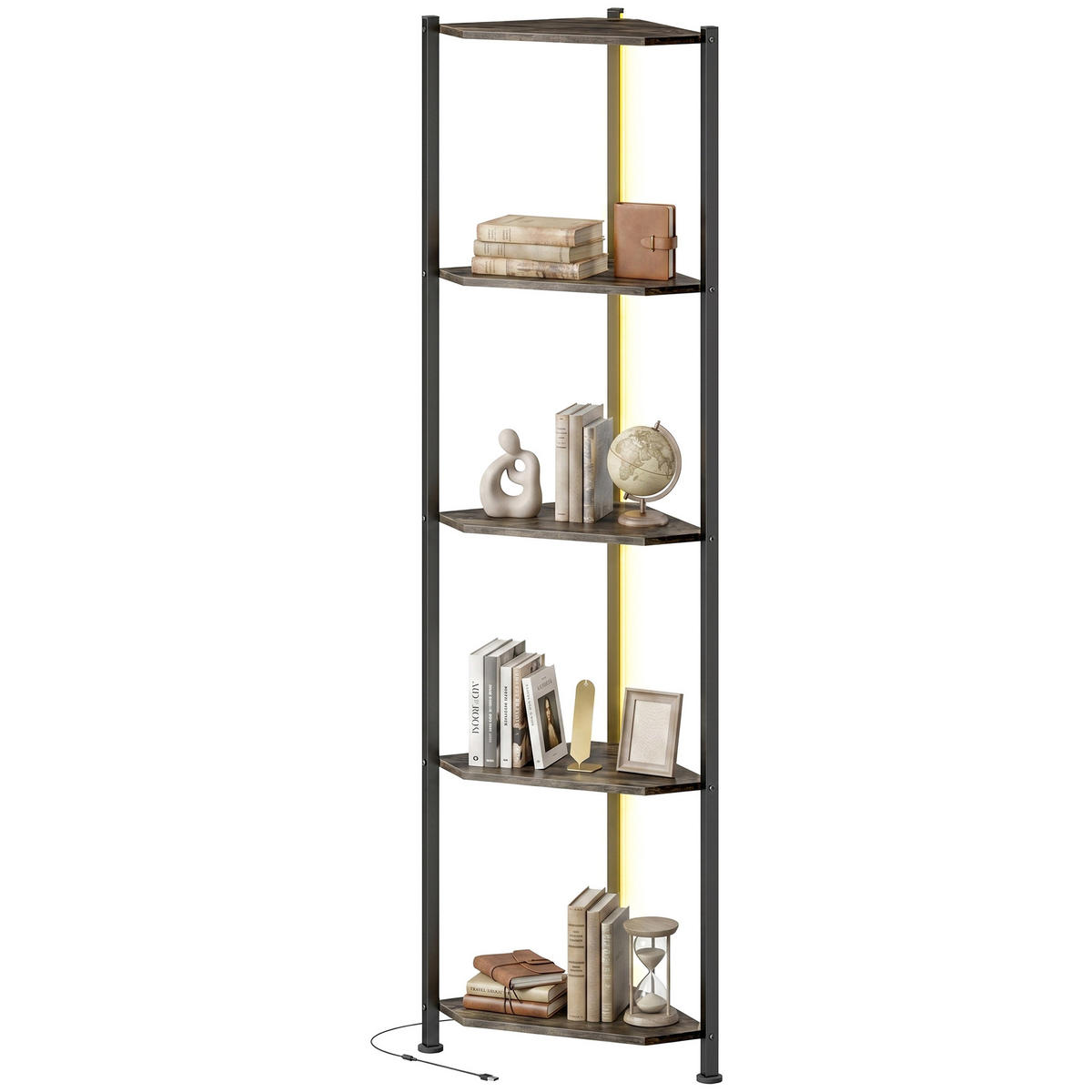 BÜCHERREGAL Braun Eckregal mit LED 32/32/147 cm - Rostfarben, Holz (32/147/32cm) - PANGIVO