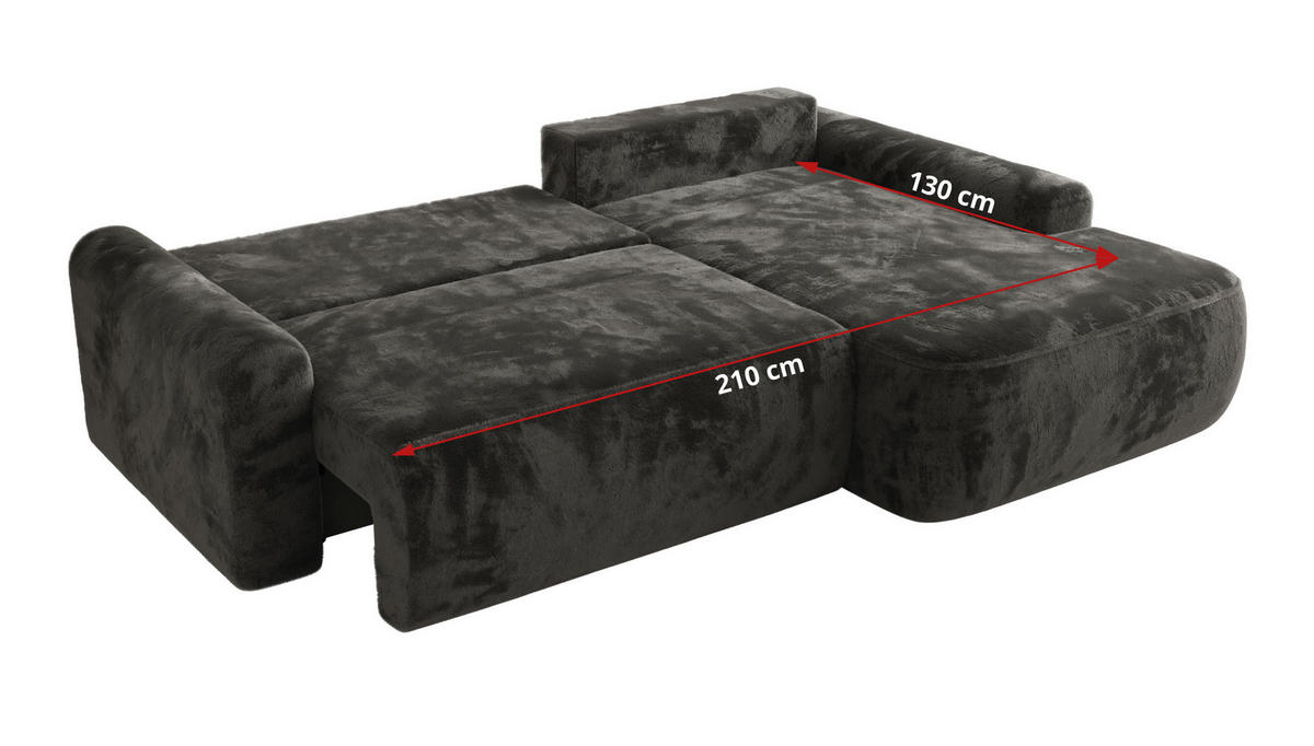ECKSCHLAFSOFA CUBO L Dunkelgrau Plüsch - links - Dunkelgrau/Schwarz, Kunststoff/Textil (273/187cm) - MKS