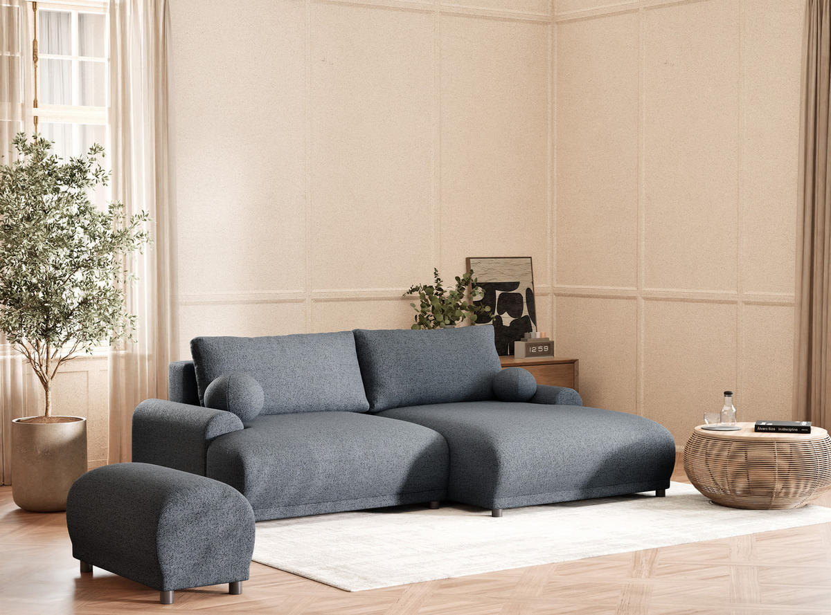 ECKSOFA MIT SCHLAFFUNKTION Tallin Blau Grau Webstoff - Blaugrau/Schwarz, Holz/Holzwerkstoff (240/145cm) - Maison de Reve