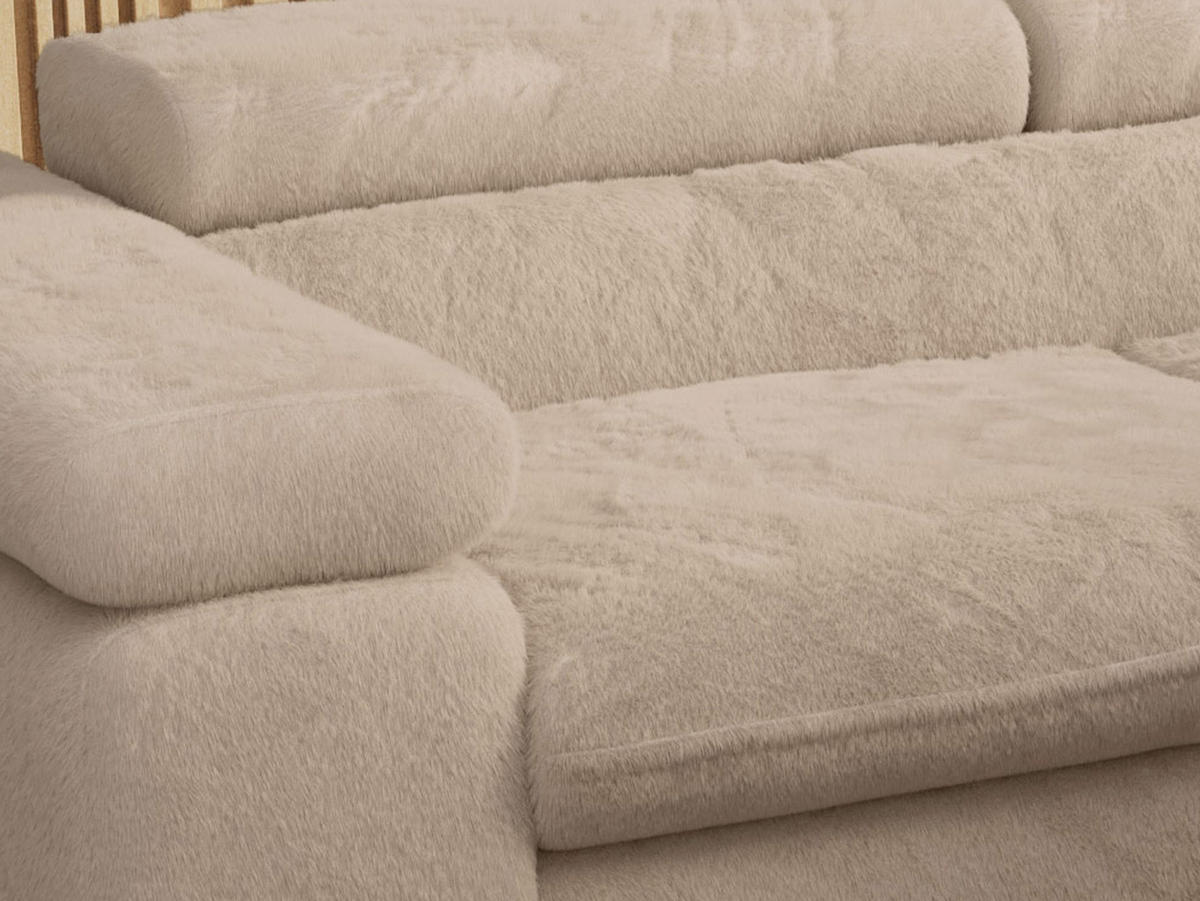 ECKSOFA PETER L Beige Plüsch - Links Seite - Beige/Schwarz, Textil/Metall (208/273cm) - MKS