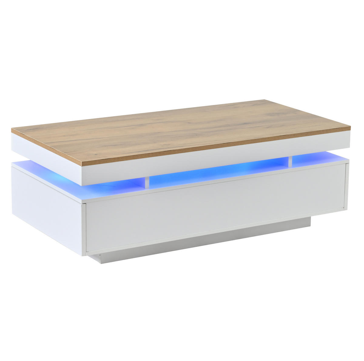 COUCHTISCH 100/50/35 cm Weiß + Holzton aus Spanplatte mit 2 Schubladen und LED-Beleuchtung - Weiß, Holzwerkstoff (100/50/35cm) - OKMYHOME