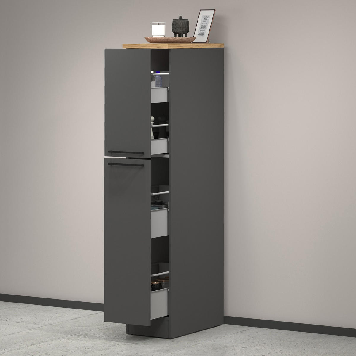 KÜCHENSCHRANK Anthrazit, Eiche 60/30/165 cm - Eichefarben/Anthrazit, Holzwerkstoff (30/165/60cm) - DMORA