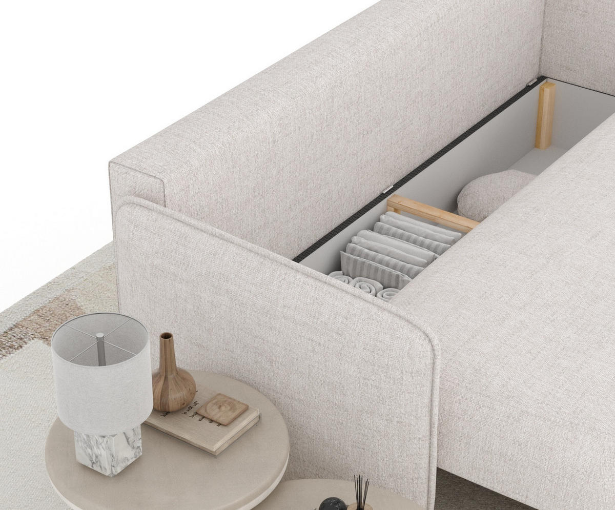 SCHLAFSOFA Mitsis Beige Webstoff - Beige/Schwarz, Holz/Holzwerkstoff (231/93/106cm) - Maison de Reve