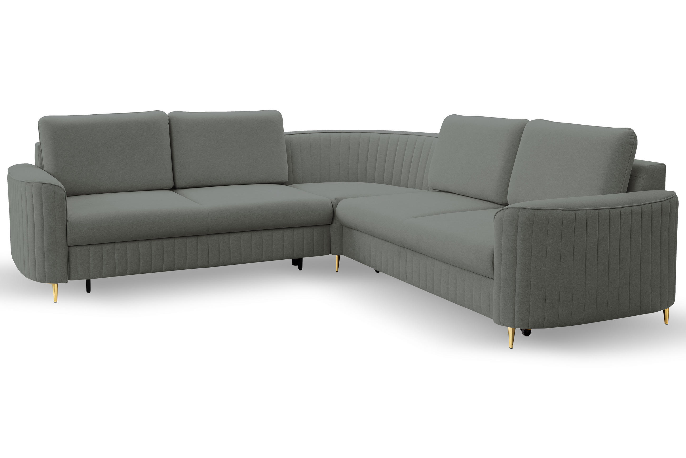 ECKSOFA LAREN, modernes Schlafsofa mit Stauraum, Plastikfüße, L-förmig, lose Rückenkissen freistehend, LINKS 251x252x85 cm Dark grey - Dunkelgrau, Holz/Textil (251/252cm) - DomoHome