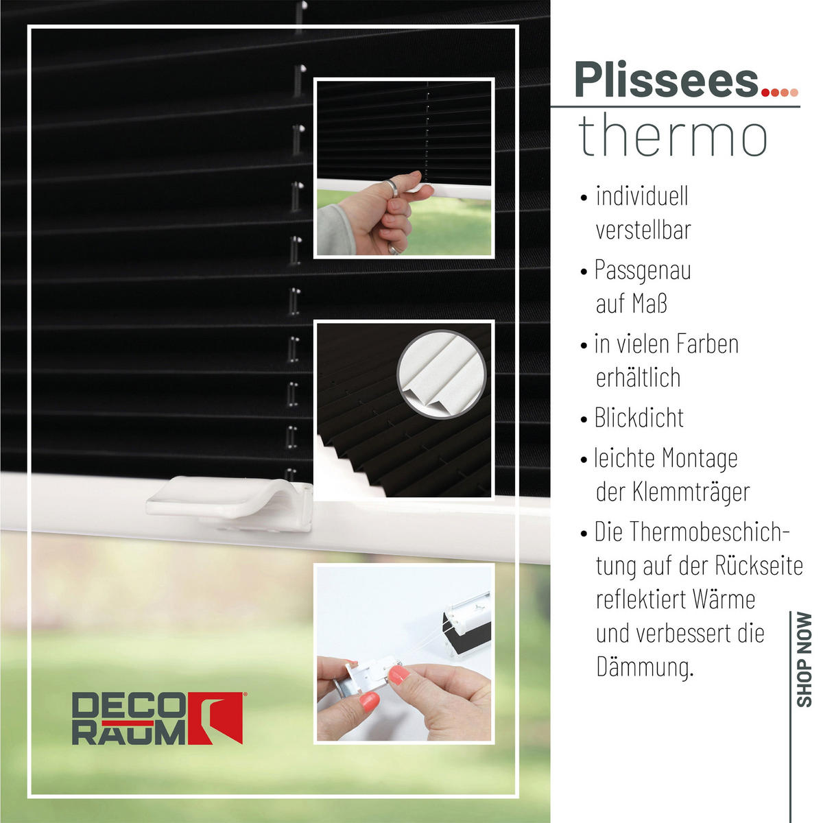 PLISSEE Thermo Basic 75 x 210cm Klemmfix ohne Bohren - Schwarz, Textil (75/210/210cm) - Deco-Raum