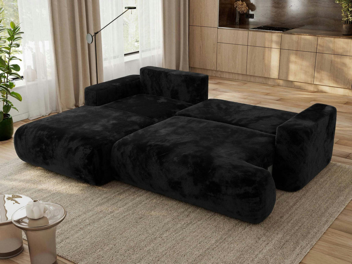 ECKSOFA OVO L Schwarz Plüsch - Links Seite - Schwarz, Kunststoff/Textil (271/195cm) - MKS