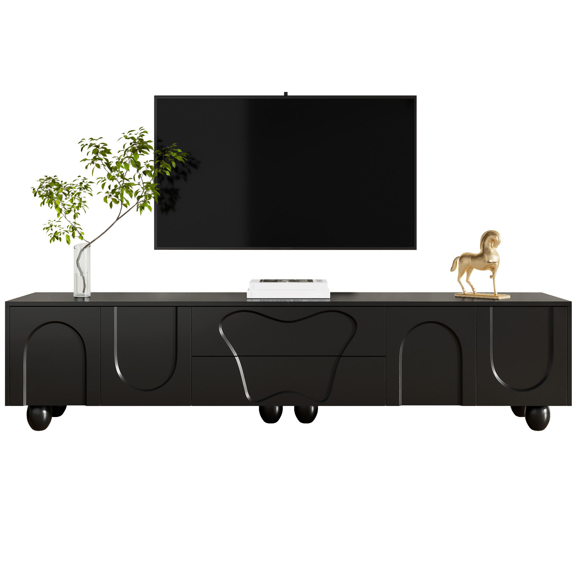 LOWBOARD 180/40/42 cm Schwarz aus Spanplatte mit Massivholzbeinen - Schwarz, Holzwerkstoff (40/42/180cm) - OKMYHOME