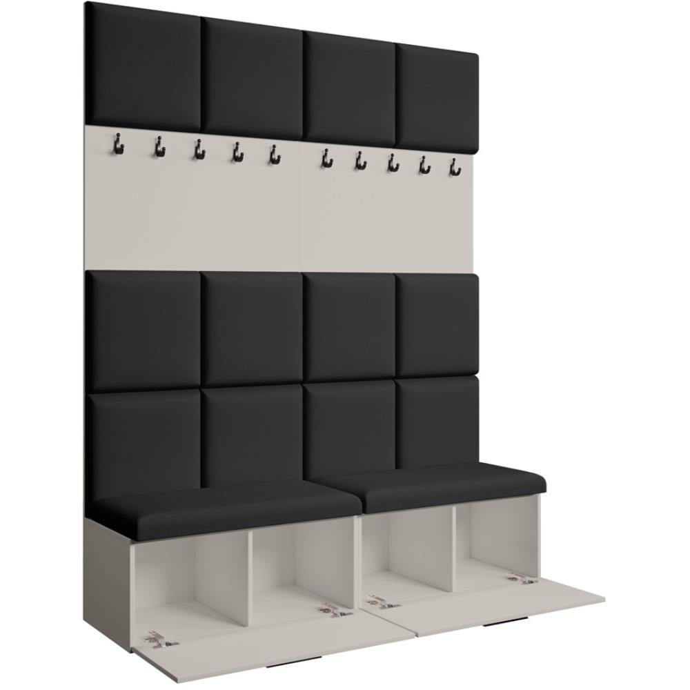 GARDEROBE Margaret I+I 162/203/43 mit gepolsterten Paneelen und Schuhschrank - Kaschmir/Schwarz, Holzwerkstoff/Kunststoff (162/203/43cm) - Beautysofa