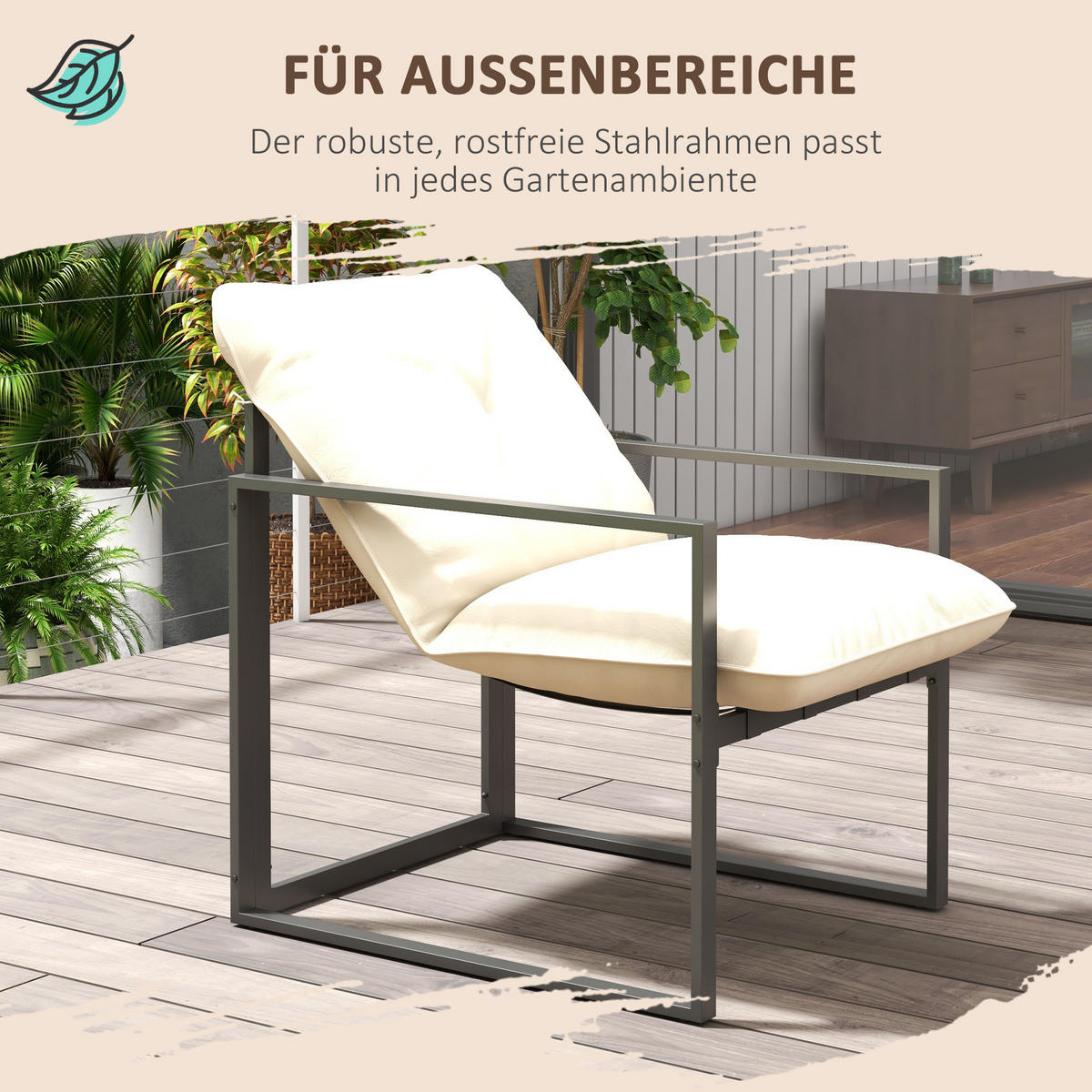 GARTENMÖBEL-SET 4 TLG. Wetterbeständig Grau, Beige - Grau, Metall - Outsunny