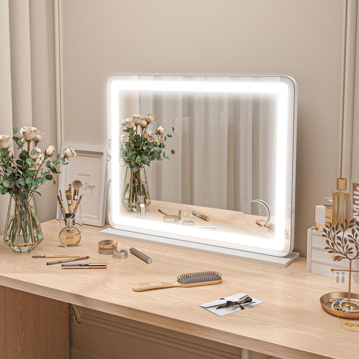 SCHMINKSPIEGEL Glas Metall Weiß - Weiß, Glas (14/62/80cm) - HOMCOM