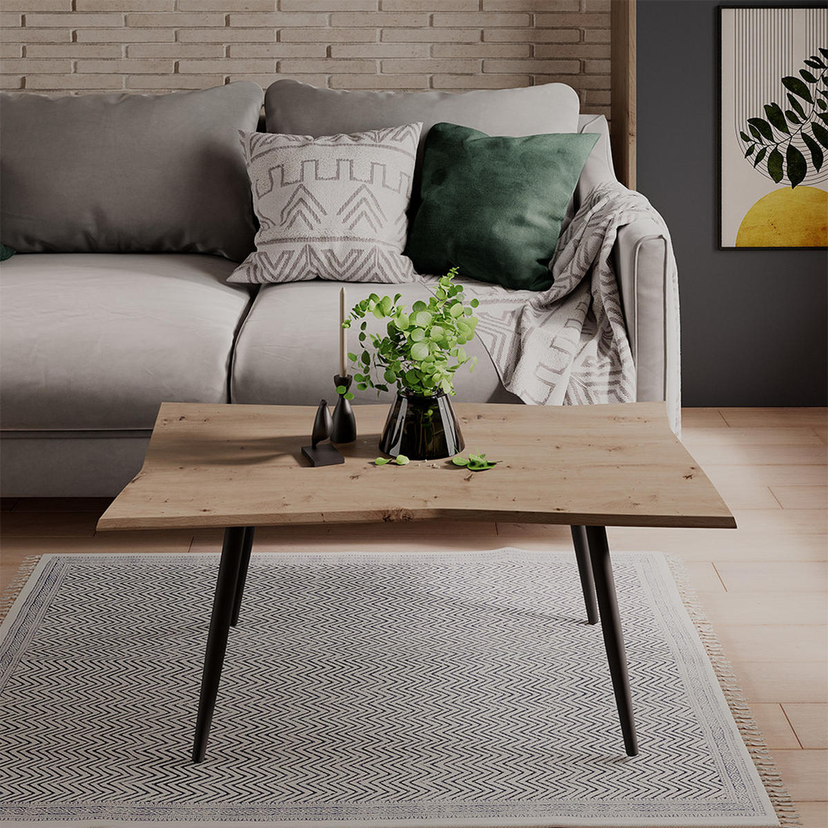 COUCHTISCH Yan Artisan 100 x 60 cm - Hellgrau, Holzwerkstoff (60/100/40cm) - Vicco