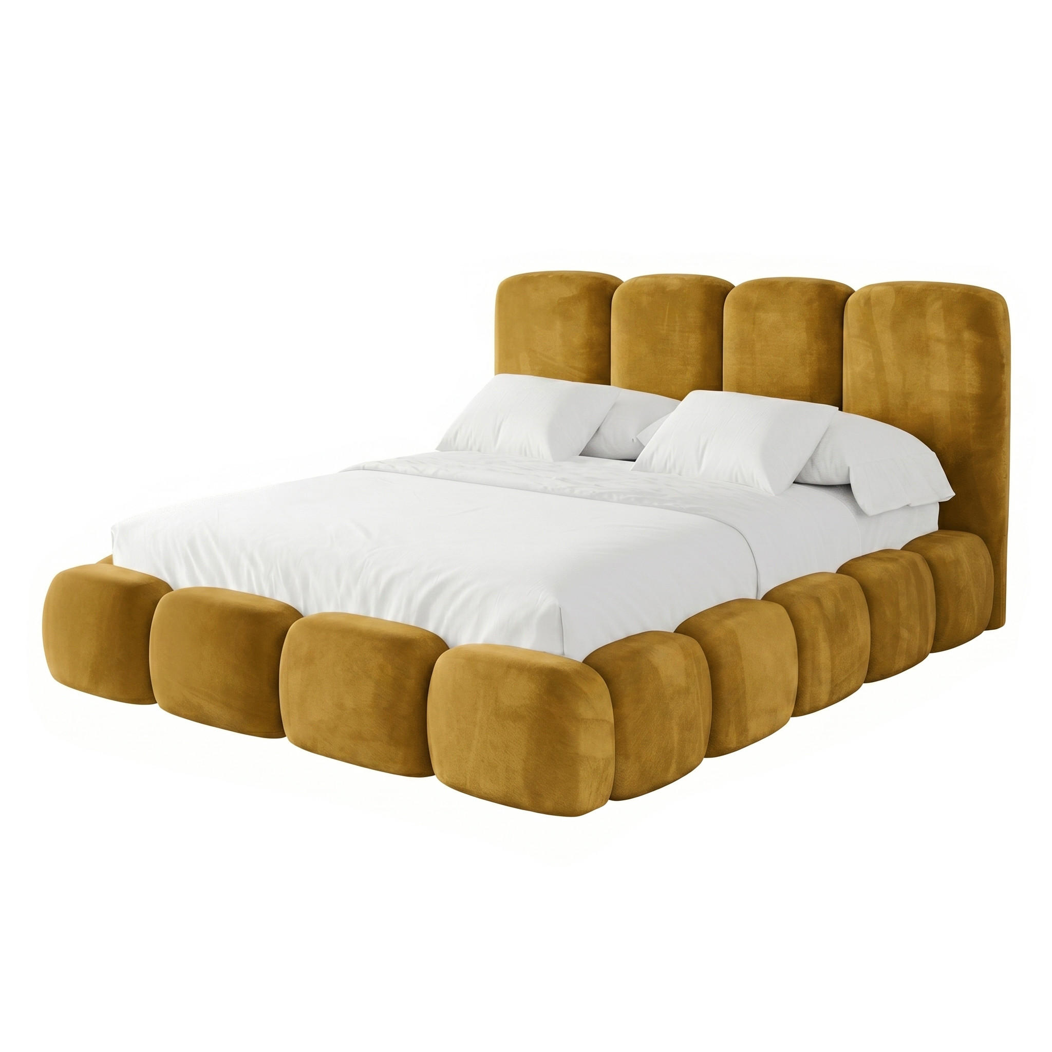 POLSTERBETT SUENO MAXI 160x200 cm in Gelb, gepolstertes Kopfteil, Metalllattenrost, Bettkasten, Velour-Stoff - Gelb/Naturfarben, Holz/Textil (160/200cm) - Muffo