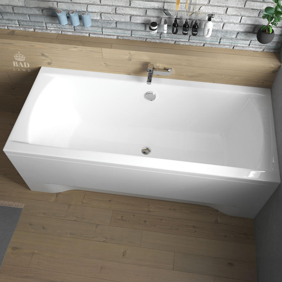 BADEWANNE Rechteck INES 190/90 mit Schürze Ablauf Füße - Weiß, Kunststoff (90/62/190cm) - bad land