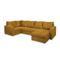 ROHOVÁ SEDAČKA LORIVO žlutá - šedá/žlutá, dřevo/textil (285/150cm) - MASSENO