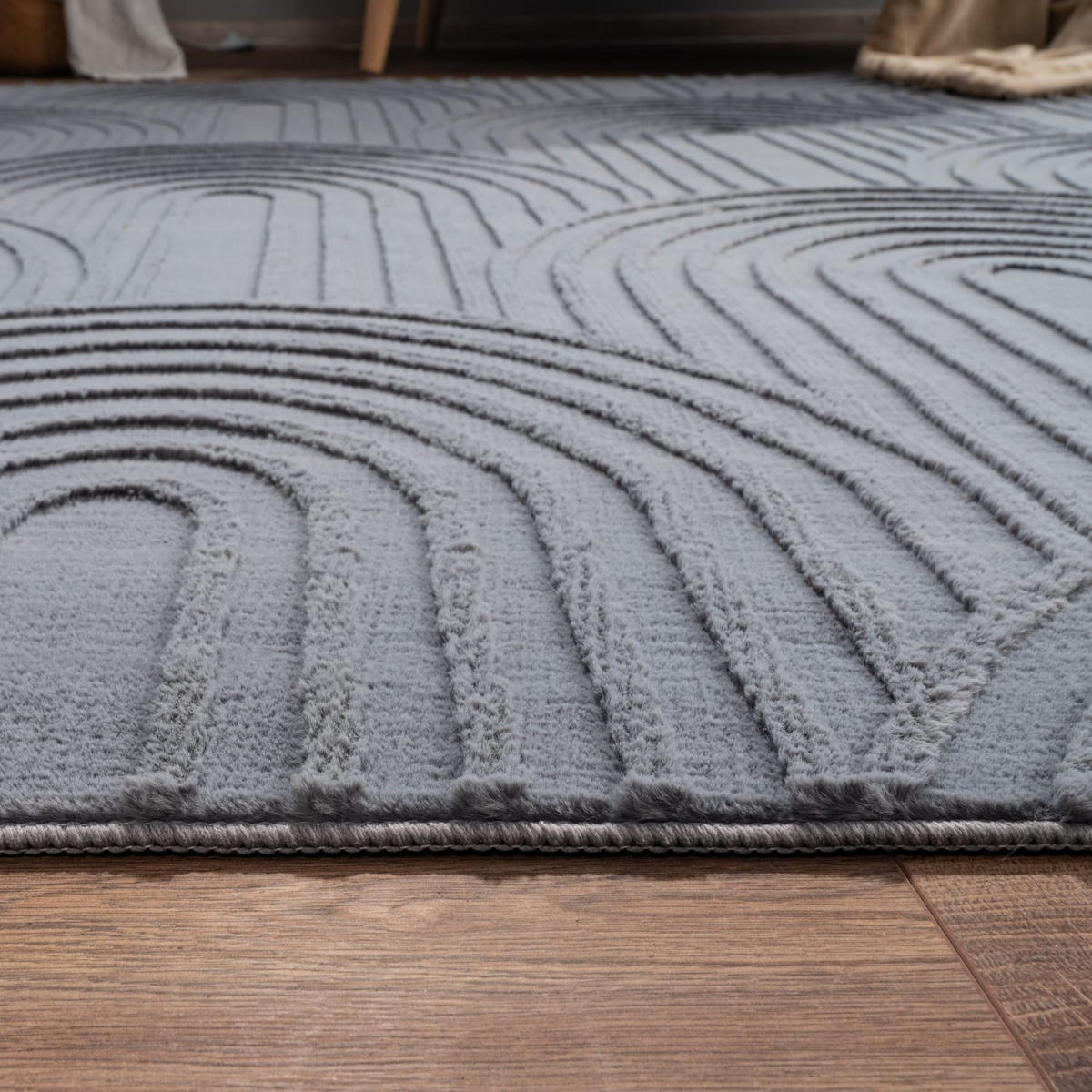 KURZFLORTEPPICH, mit Struktur, aus Polyester, Anthrazit, 80 x 150 cm - Anthrazit, Textil (80/150cm) - KADIMA DESIGN