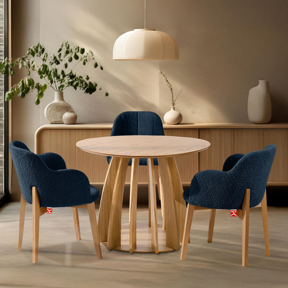 POLSTERSTUHL LONIS Esszimmerstühle 2er Set - Eichefarben/Dunkelblau, Holz/Textil (55/82/54cm) - KONSIMO®