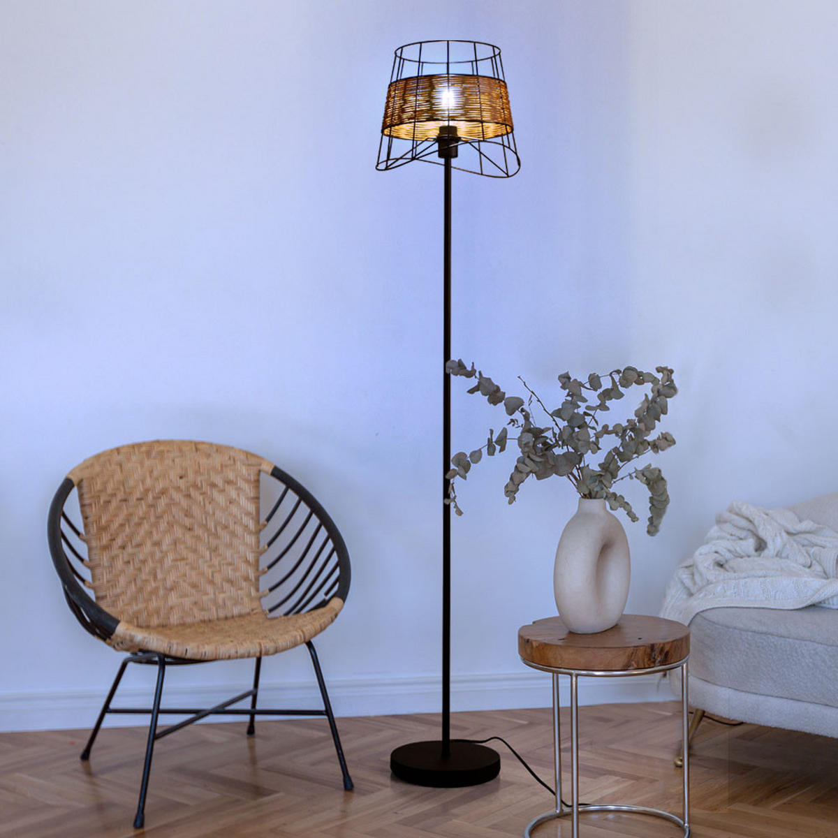 LED STEHLEUCHTE Metall Braun Käfig-Design - Braun, Metall (30/30/154cm) - Nowa