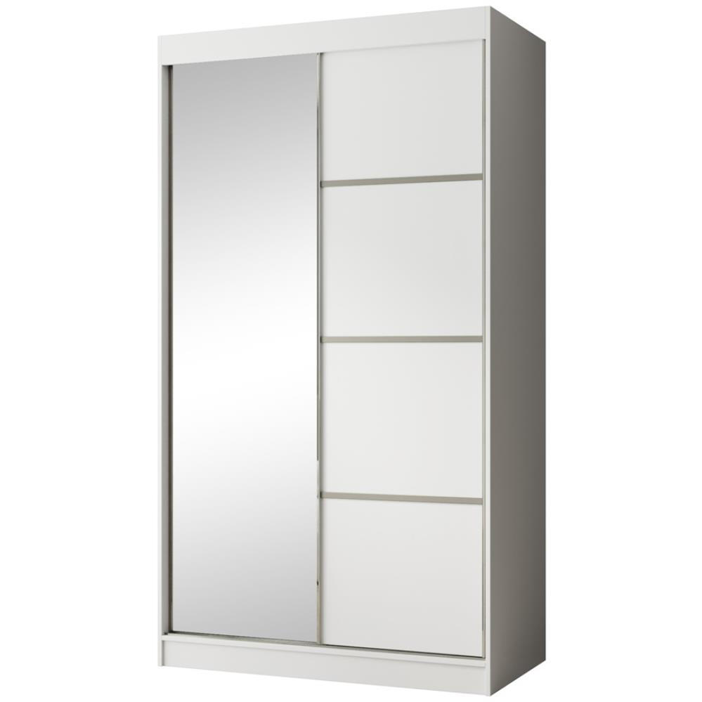 Beautysofa POSUVNÁ šatní skříň Paco 120/215/61, 2dveřová, bílá, se zrcadlem