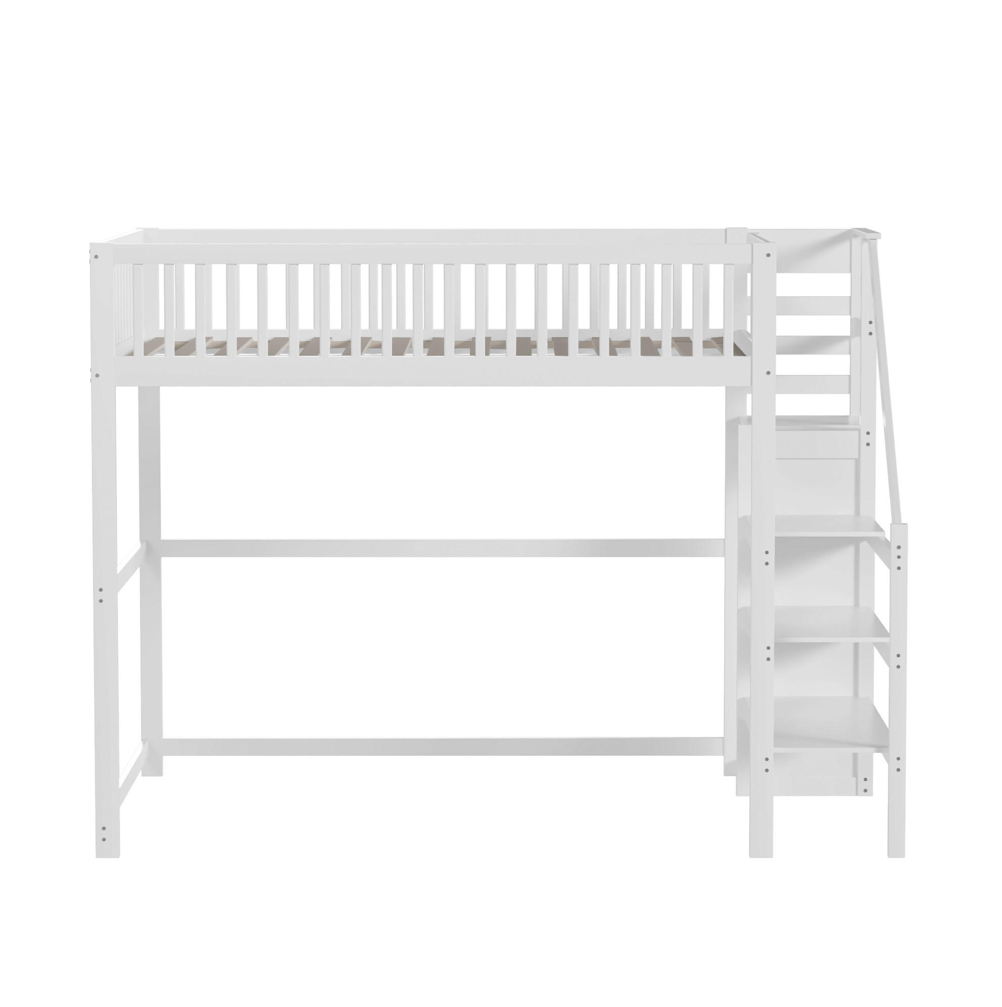 HOCHBETT 140/200 cm Weiß aus Holz mit Treppe, Kleiderschrank und Stauraum - Weiß, Holz (140/200cm) - Flora Grace