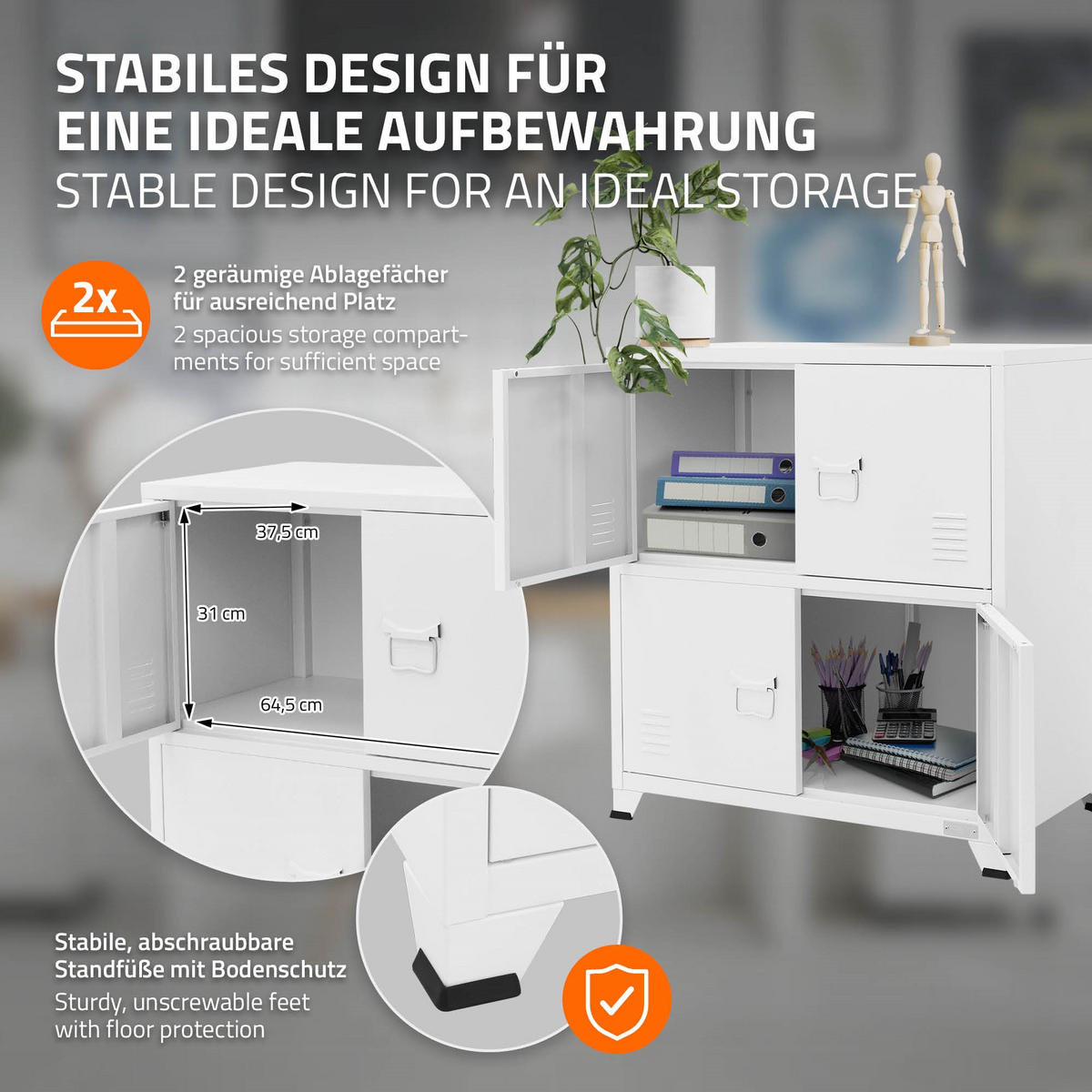 AKTENSCHRANK 75x40x80,5 cm Weiß aus Stahl - Weiß, Metall (40/80.5/75cm) - ML-DESIGN