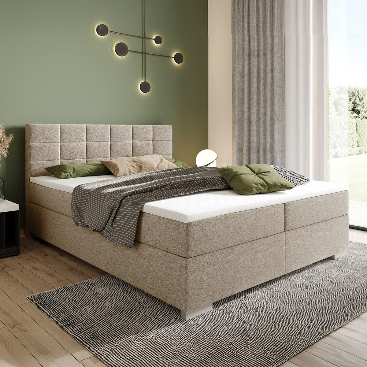 BOXBETT Seattle beige 180x200 cm Malmo-Stoff - Beige, Textil (180/200cm) - Juskys